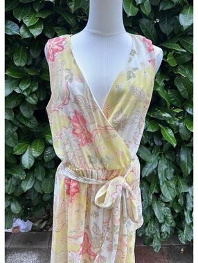 Ellen Weaver Women's Sleeveless Floral Midi Dress with Belt, Size 12